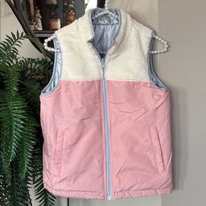 Buffalo David Bitton Reversible Zip Up Vest Silver Metallic & Pink Cream Sherpa